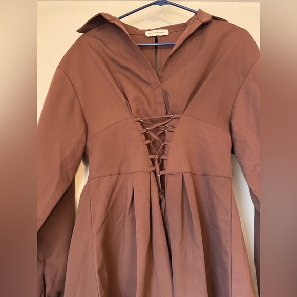 Goodnight Macaroon Chocolate Brown Lace Up Shirt Dress - Picture 5 of 8